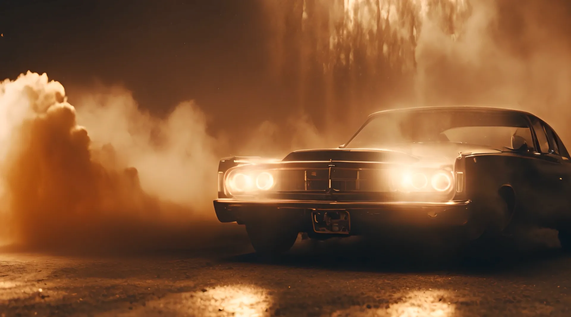 Retro Car in Foggy Night Eerie Stock Video Backdrop